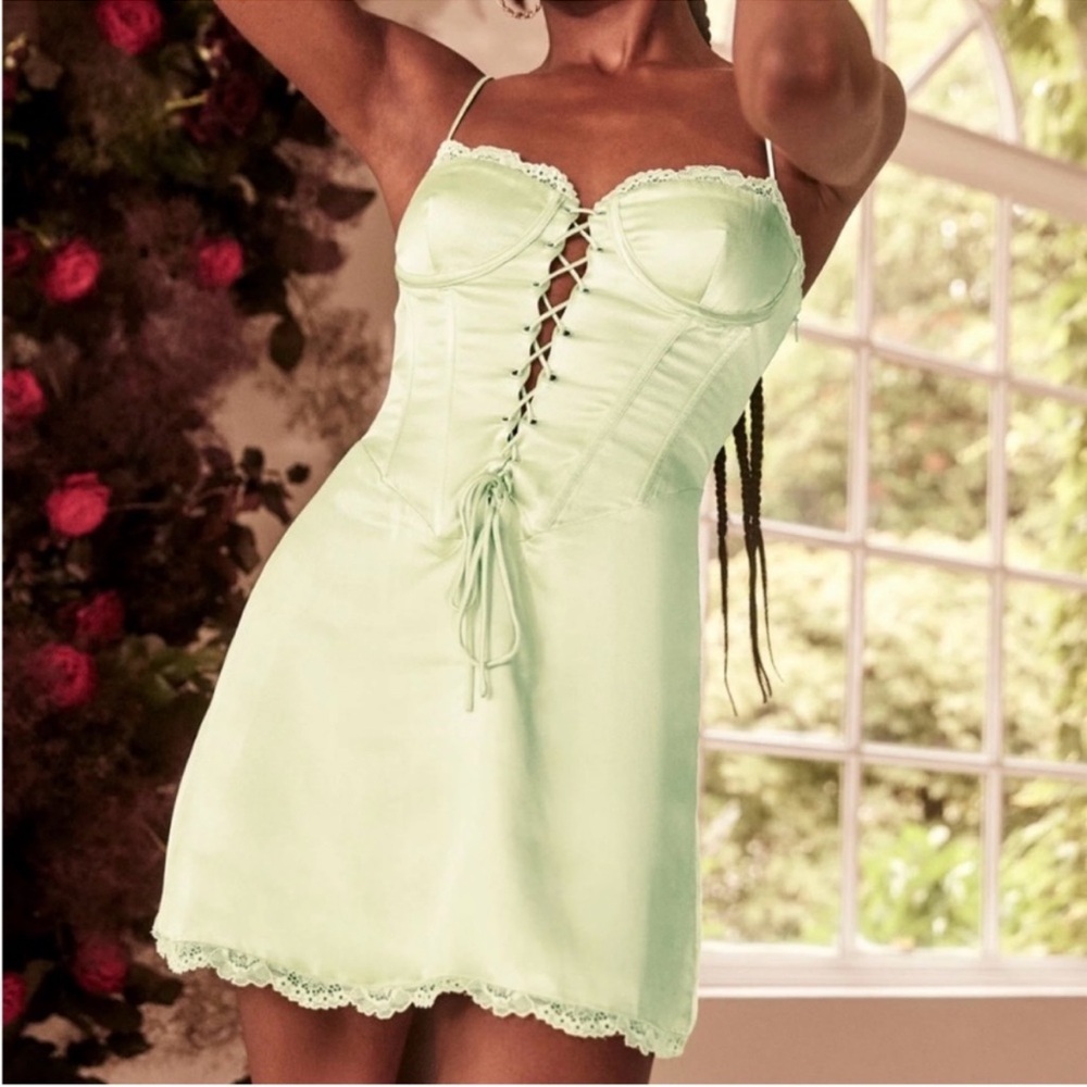 Meshki Mint Green Lace-Up Mini Dress